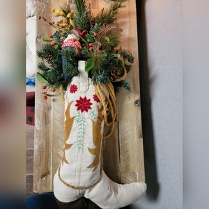 Western Cowboy Boot Christmas Tree Pine Tree Santa Holiday Arrangement Farmhouse